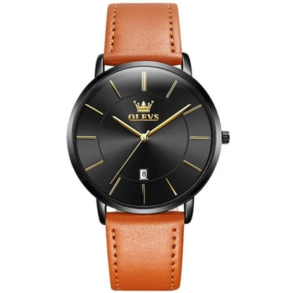 Leather Band Car Date Watch