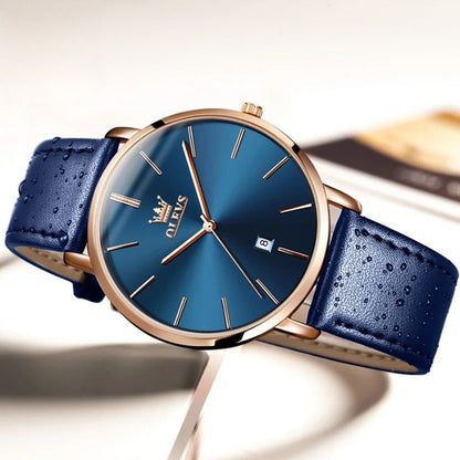 Leather Band Car Date Watch