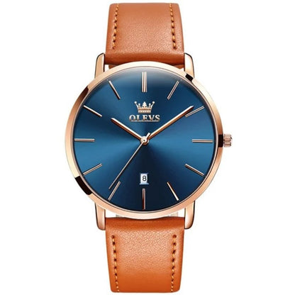 Leather Band Car Date Watch
