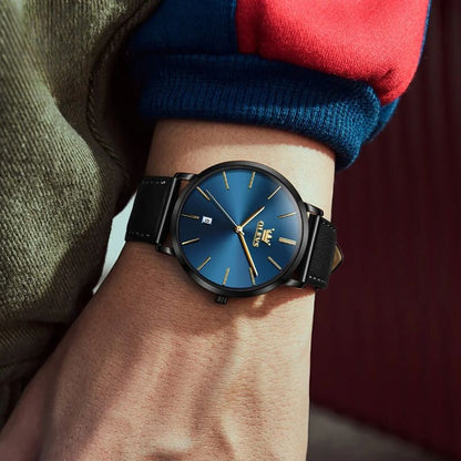 Leather Band Car Date Watch